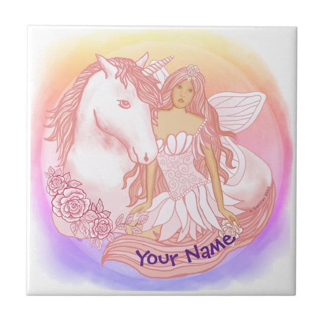 Feen und Einhorn  Fliese (Vorderseite)