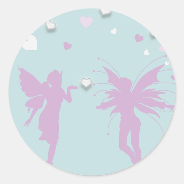 Feen und Herz Runder Aufkleber (Vorderseite)