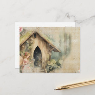 Feen und ihr Gartenhaus Vintage-Wasserfarbe Postkarte