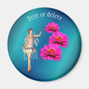 Feen- und rosa Zinnienblumen personalisiert Magnet