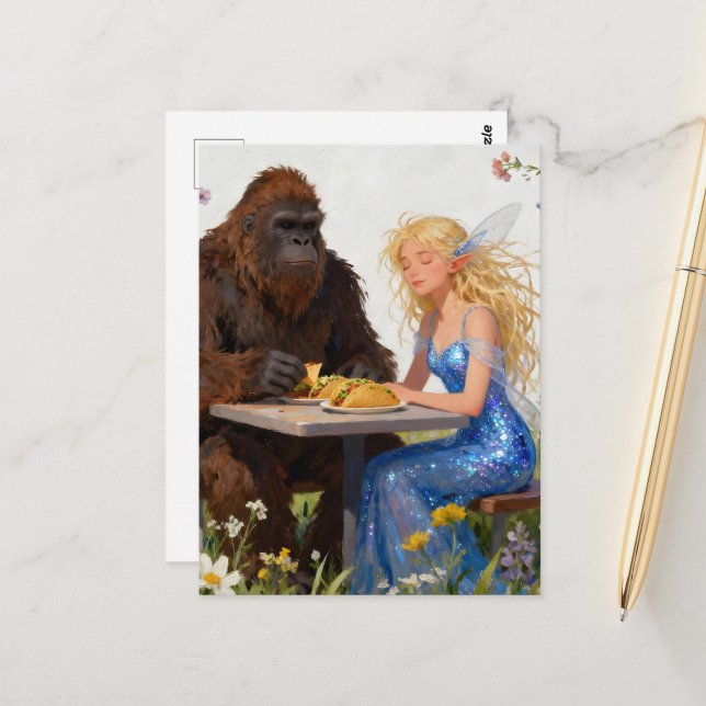 Feen- und Sasquatch-Picknick Postkarte (Vorderseite/Rückseite Beispiel)