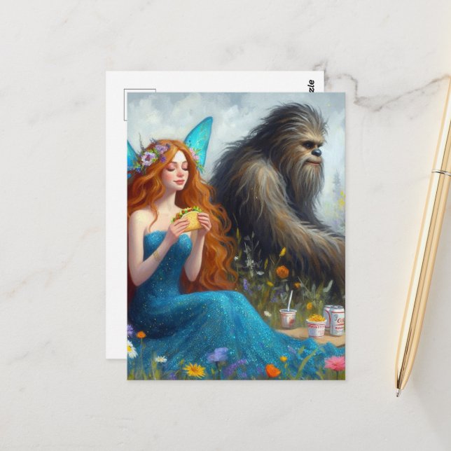 Feen- und Sasquatch-Picknick Postkarte (Vorderseite/Rückseite Beispiel)