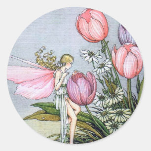 Feen und Tulpen-Rundsticker Runder Aufkleber