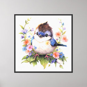 Feen-Vogel-Blumen-Aquarell-Clipart-73610 Leinwanddruck
