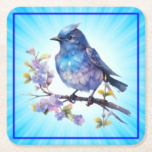 Feen-Vogel-Blumen-Aquarell-Clipart-73611 Rechteckiger Pappuntersetzer