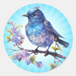 Feen-Vogel-Blumen-Aquarell-Clipart-73611 Runder Aufkleber