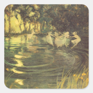 Feen wirbeln von Arthur Black, Vintage Feentanz Quadratischer Aufkleber