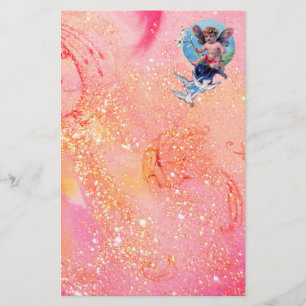 FEENBABY MIT TAUBEN IN GLITZER, rosa Gold Briefpapier