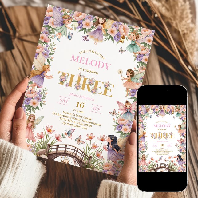 Feenblumen-Einladung zum 3. Geburtstag Einladung (Von Creator hochgeladen)