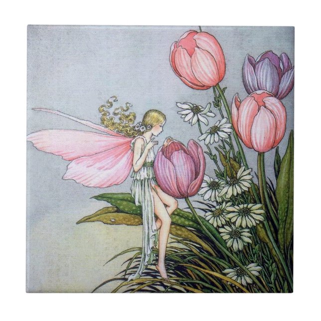 Feenfliese mit Tulpen Keramik Fliese (Vorderseite)