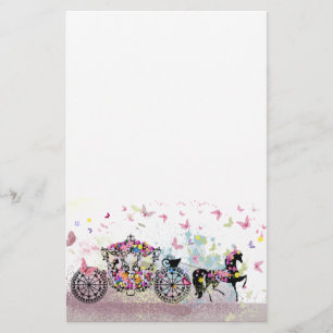 Feenhafte Geschichten-Pferd und Wagen mit Blumen Briefpapier