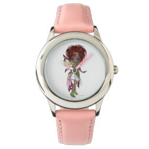 Feenhafte magische Fee in einem rosa und grünen Armbanduhr