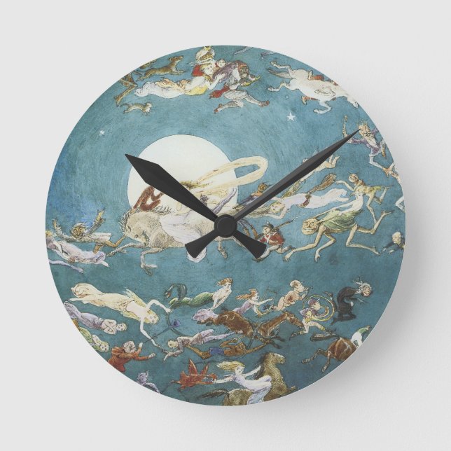 Feenhafter Tanz um den Mond Runde Wanduhr (Vorderseite)