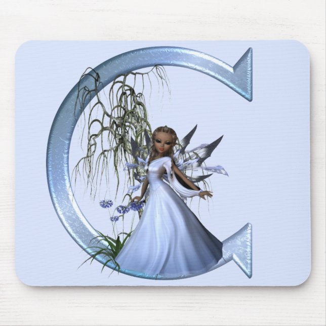 Feenhaftes blaues Monogramm C Mousepad (Vorne)