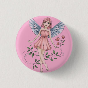 Feenillustration mit rosa Kleid und Flügeln Button
