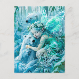 Feenkind und spielerische Polarbären Postkarte