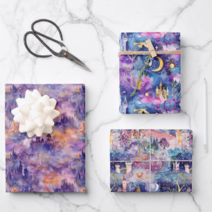 Feenland Schlösser Purpur Geschenkpapier Set