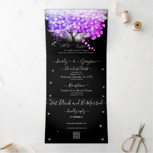 Feenlichter Elegant Pflaumenrosa Herzblatt Hochzei Dreifach Gefaltete Einladung