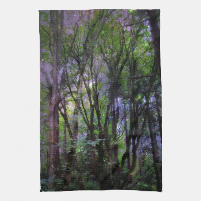Feenlichter Surrealer Wald Geschirrtuch (Vertikal)