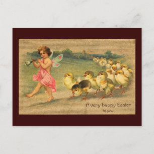Feenpfeifer und Küken Vintage Ostern Feiertagspostkarte