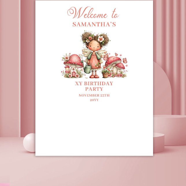 Feenpilz 7. Geburtstag Rosa Hintergrund Wandteppich (Fairy Mushroom 7th Birthday Pink Backdrop)