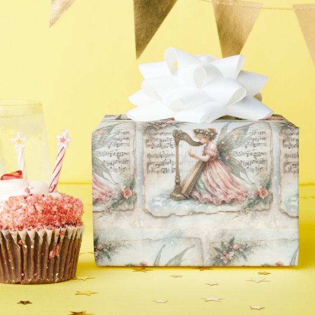 Feenpixie spielt Harfe Geschenkpapier (Geburtstagsparty)
