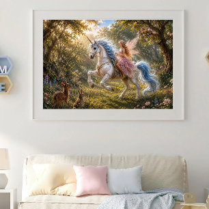 Feenritt auf einem verzauberten Einhorn Poster