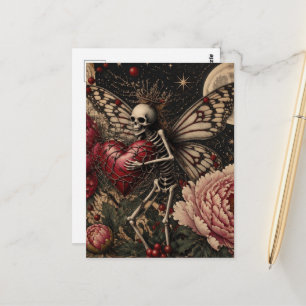 Feenskelett und Pfingstrosen Dark Fantasy Postkarte