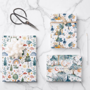 Feenwald Weiß und Blau Geschenkpapier Set