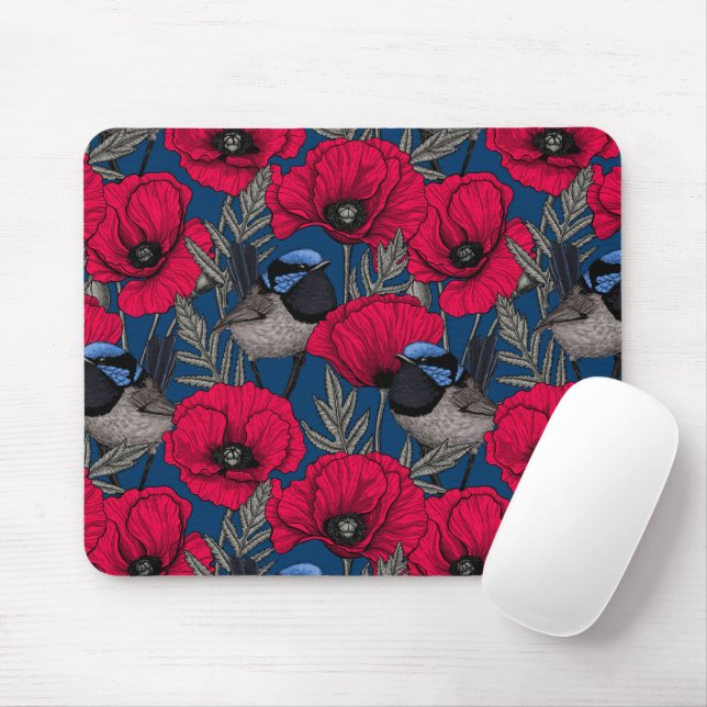 Feenzaunkönig und Mohn Mousepad (Mit Mouse)