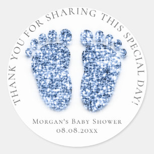 Feet Baby Dusche Gefallen Dank Glitzer Blue White Runder Aufkleber