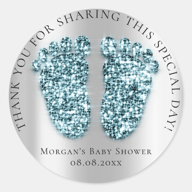 Feet Baby Shower Gevor Vielen Dank Glitzer Blue Gr Runder Aufkleber (Vorderseite)