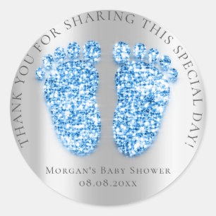 Feet Baby Showfavor Danke Silver Royal Blue Runder Aufkleber