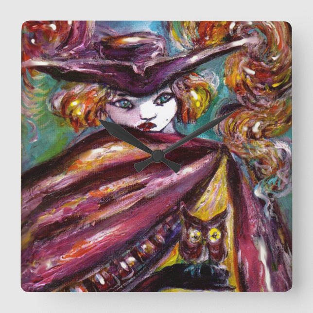 FEHLEN / Mysteriöse Maske mit Tricorn und Eule Quadratische Wanduhr (Vorderseite)