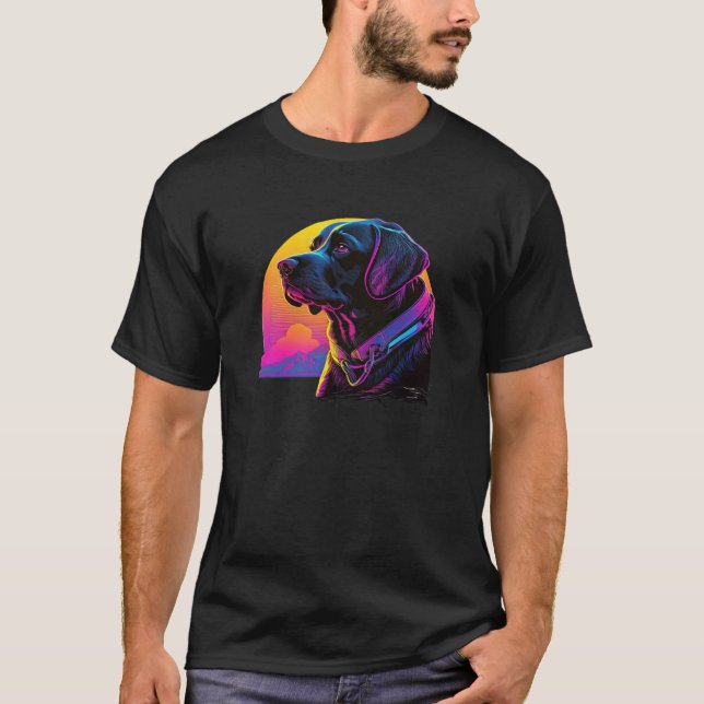 Fehlerhafte Synthwave-Ästhetik des schwarzen Labra T-Shirt (Vorderseite)
