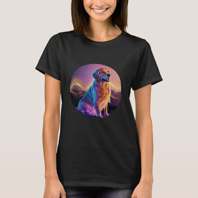 Fehlerhafte Synthwave Golden Retriever Ästhetik T-Shirt (Vorderseite)