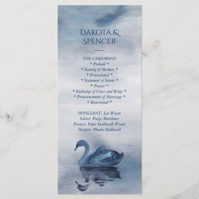 Fehlsichtigkeit | Dusty Blue Swan Lake Wedding Programm (Vorderseite)