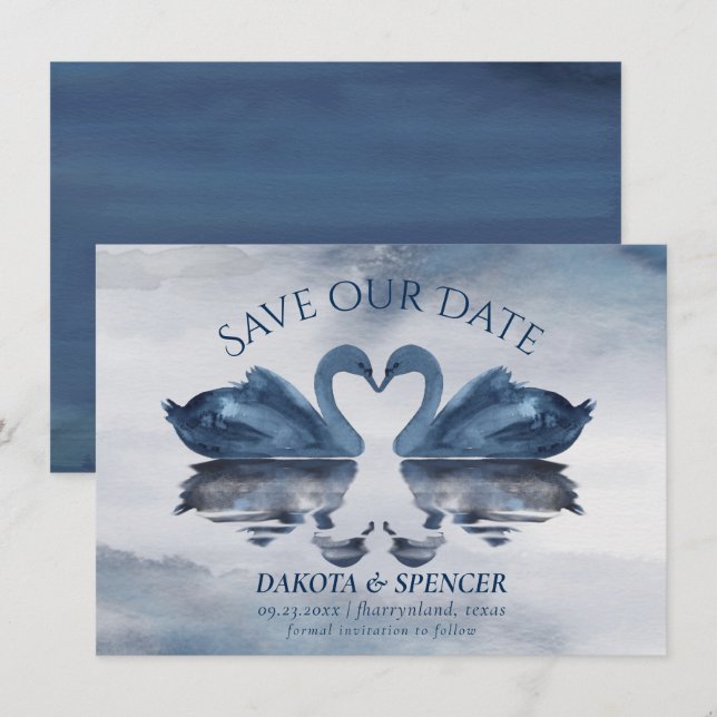 Fehlsichtigkeit | Dusty Blue Swan Lake Wedding Save The Date (Vorne/Hinten)