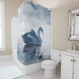 Fehlsichtigkeit Moody Dusty Blue Swan am See Duschvorhang