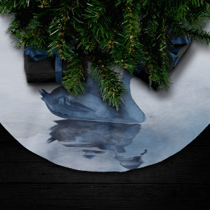 Fehlsichtigkeit   Moody Dusty Blue Swan am See Polyester Weihnachtsbaumdecke
