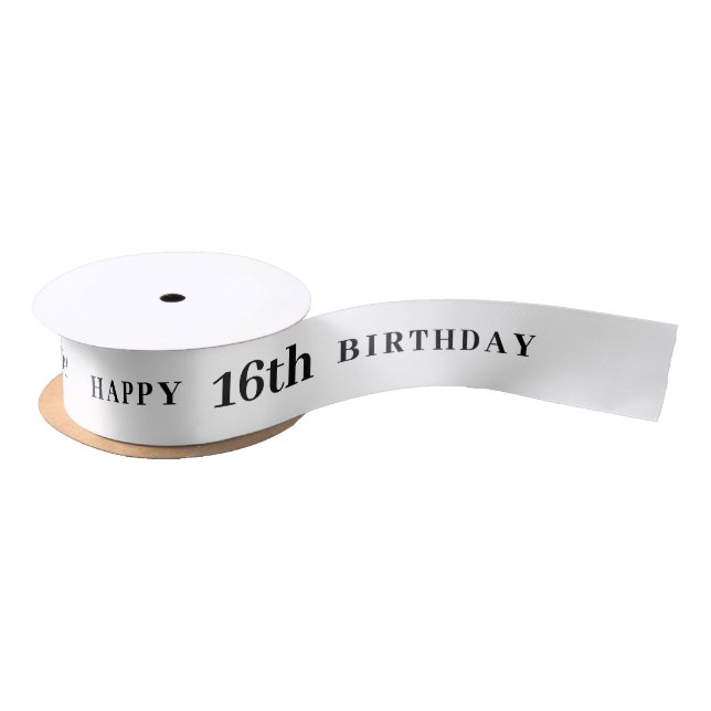 Feier 16: Joyful Birthday White Ribbon Satinband (Spule)