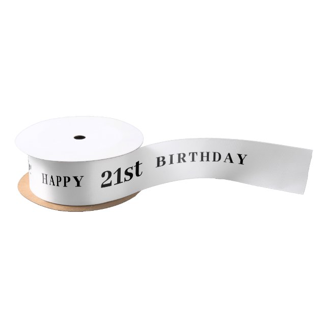 Feier 21: Joyful Birthday White Ribbon Satinband (Spule)