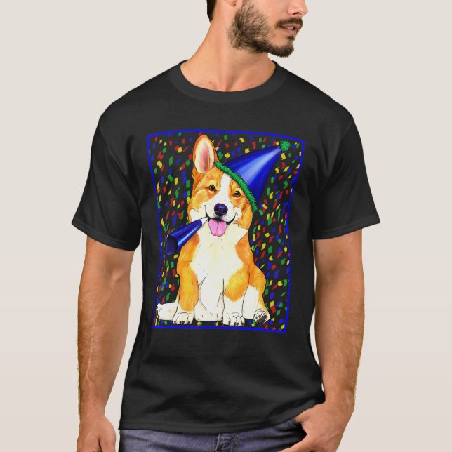 Feier-Corgi-Hund mit Partyhut T-Shirt (Vorderseite)