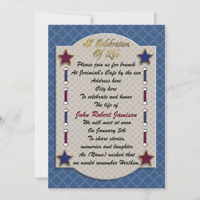 Feier der Gedenkveranstaltung zum Leben patriotisc Einladung (Vorderseite)