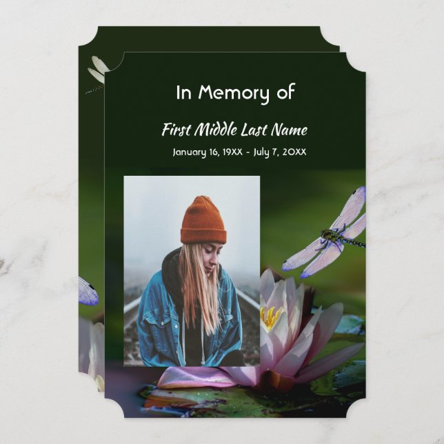 Feier der Libellenfliege Lotus-Blume Einladung (Vorne/Hinten)