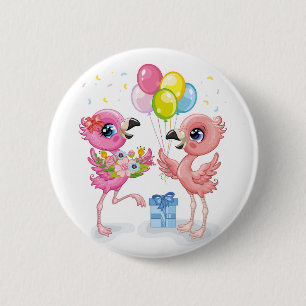 Feier der rosa Flamingos Button