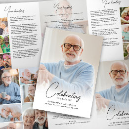 Feier des Lebens 14-Foto Schwarz-Weiß-Bestattung Dreifach-gefaltete Programmkarte