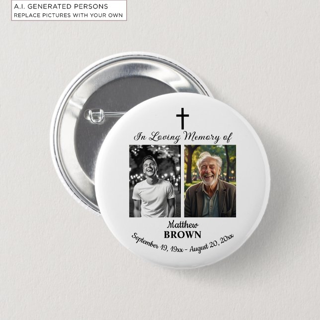 Feier des Lebens 2 Fotos Beerdigung Weiß Button (Von Creator hochgeladen)