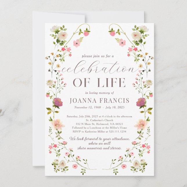 Feier-des-Lebens-Blumen-Schöne Einladung (Vorderseite)