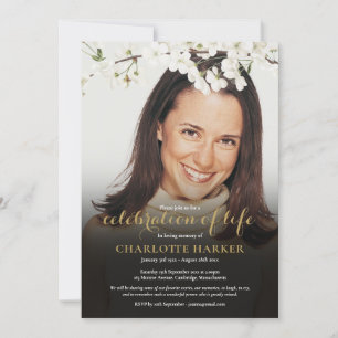 Feier des Lebens Blumenweißes Blossom-Foto Einladung